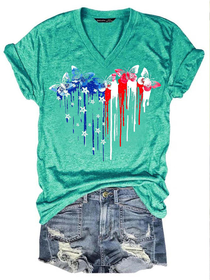 Women's Independence Day Butterfly Print T-Shirt