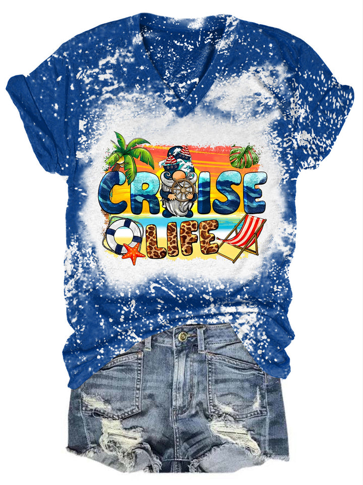 Cruise Life Gnome Tie Dye V Neck T-shirt