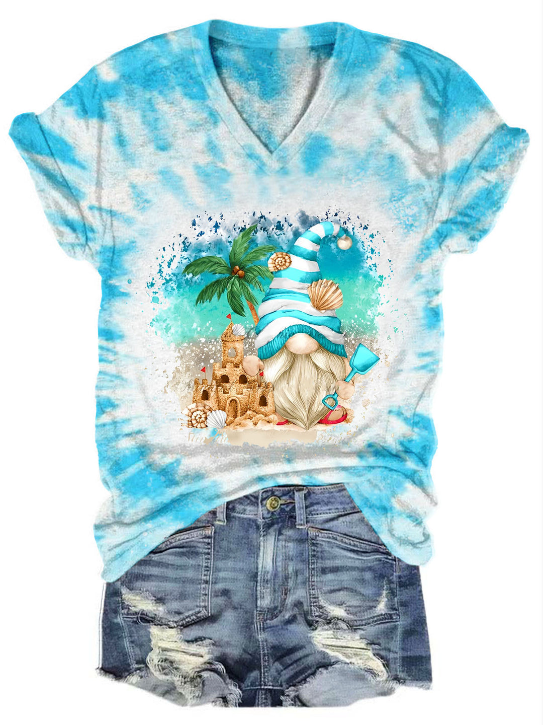 Beach Gnome Tie Dye Print Vacation T-Shirt