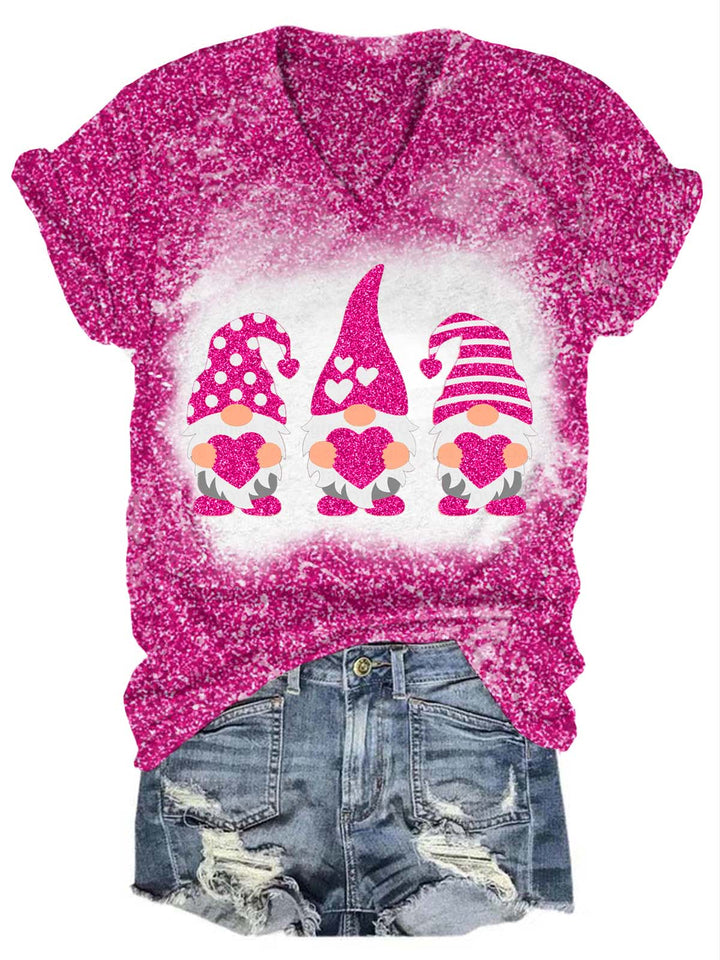 Valentine's Glitter Gnome V-Neck T-Shirt