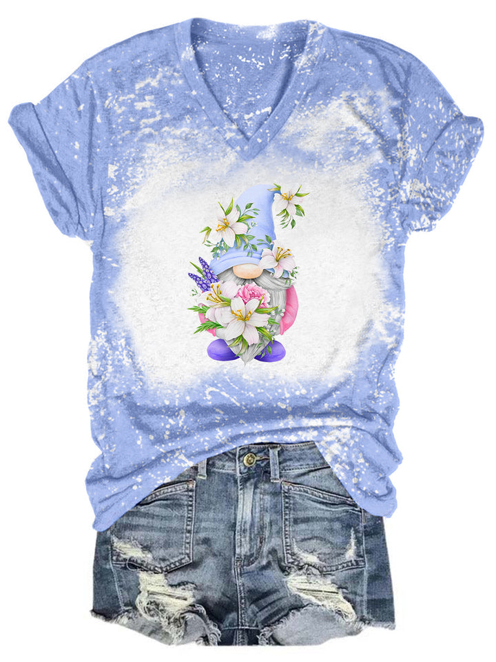 Lily Flower Gnome Tie Dye V Neck T-shirt