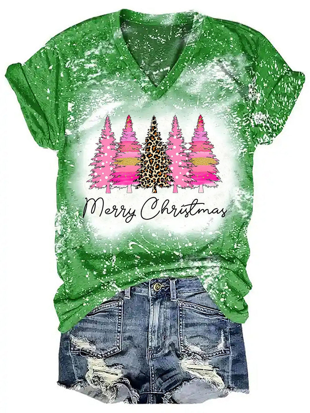 Merry Christmas Pine Tree Print T-shirt