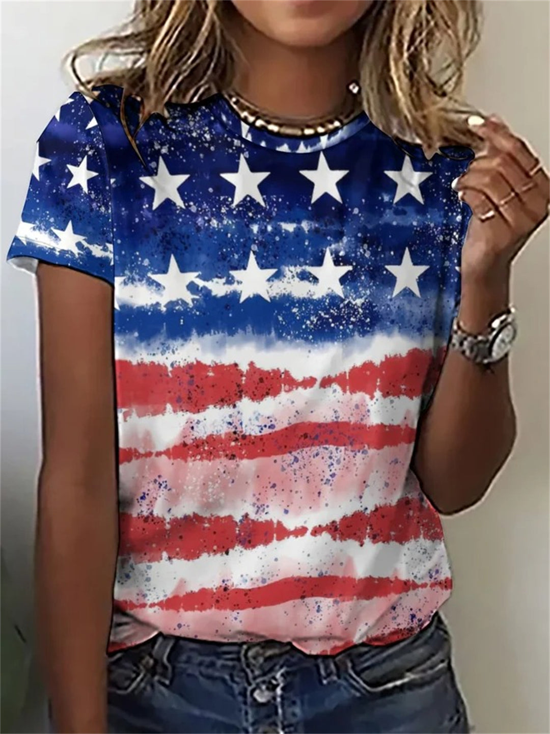USA Flag Print Crew Neck T-Shirt
