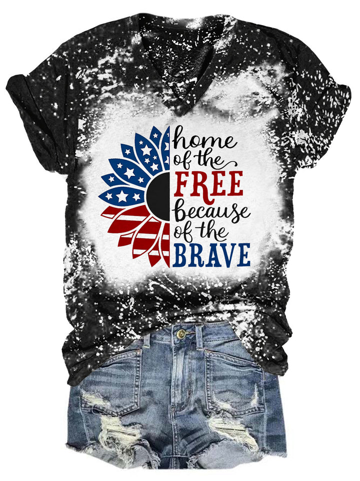 Home Of Free Because Of The Brave Sunflower Tie Dye V Neck T-shirt