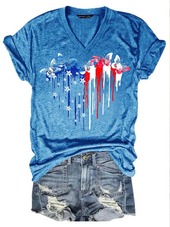 Women's Independence Day Butterfly Print T-Shirt