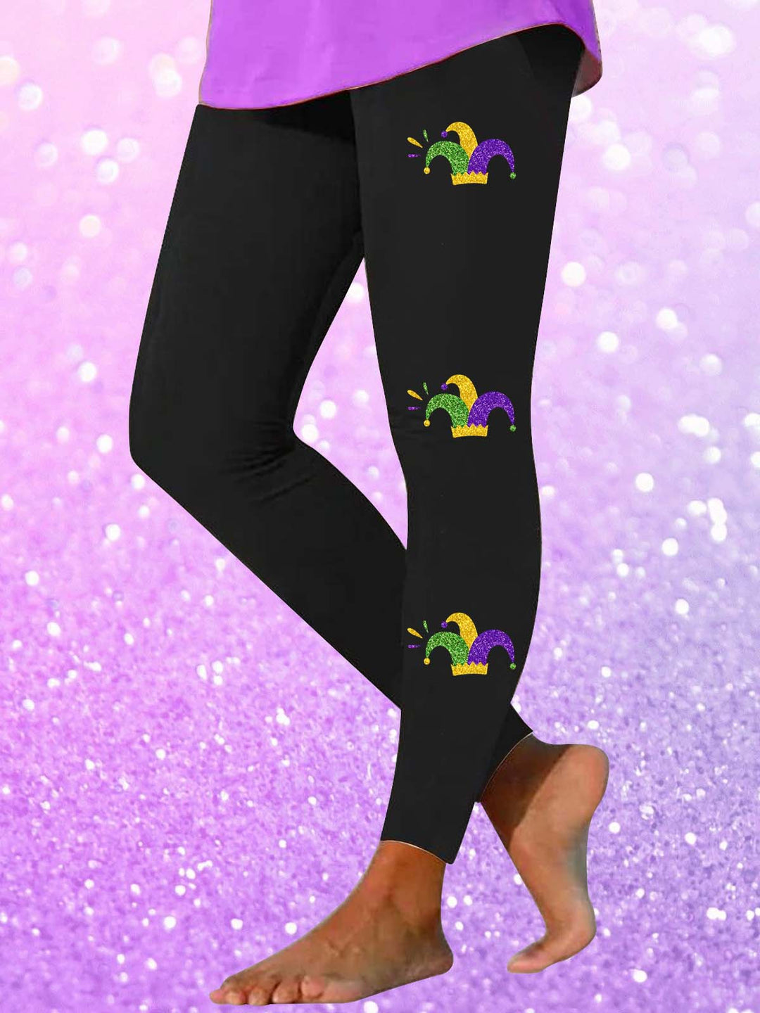 Colored Ribbon Mardi Gras Print Leggings