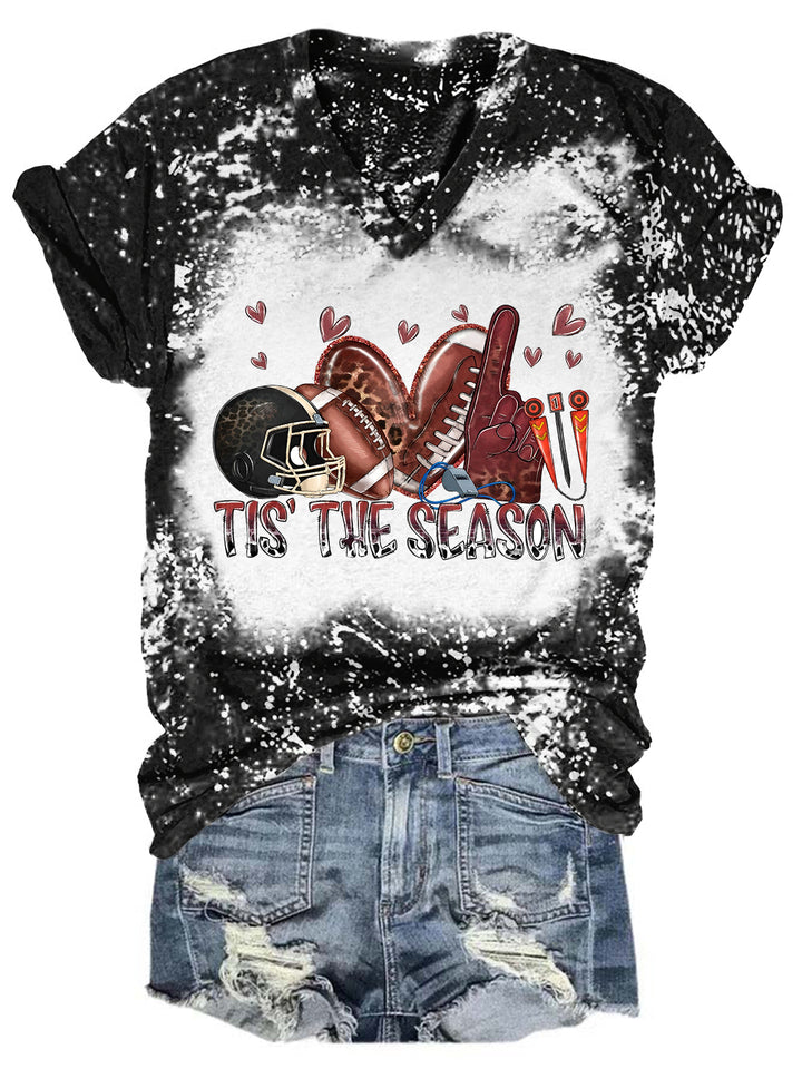 Tis' The Season Football Tie Dye V Neck T-shirt