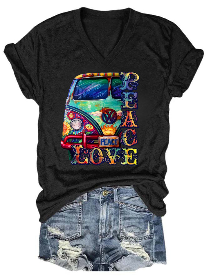 Love Peace Hippie V Neck T-Shirt