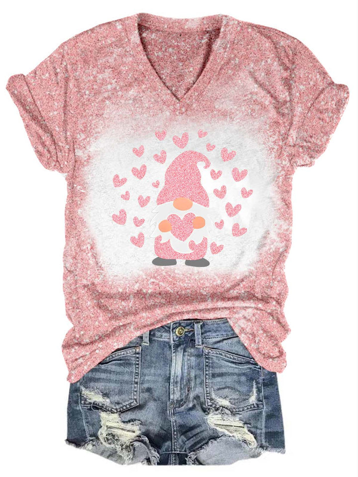 Glitter Gnome Heart V-Neck T-Shirt