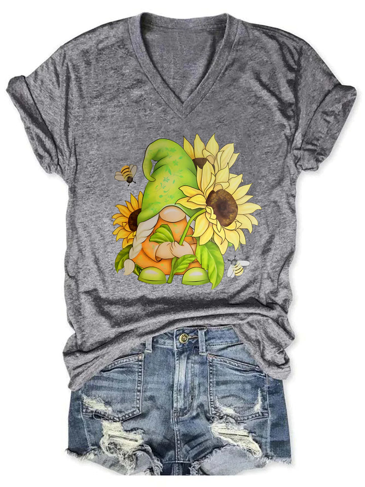 Sunflower Gnome V Neck T-Shirt