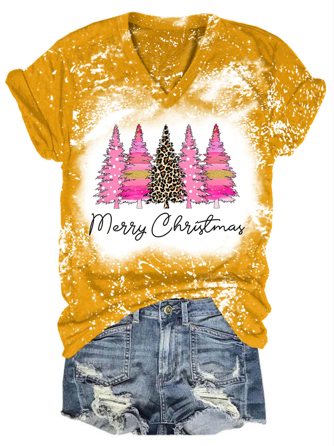 Merry Christmas Pine Tree Print T-shirt