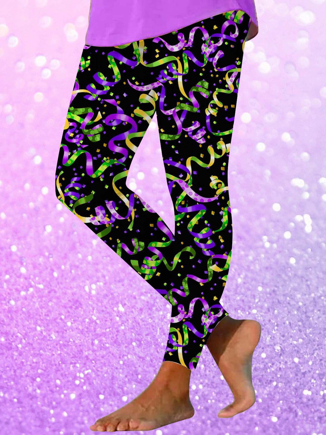 Colored Ribbon Mardi Gras Print Leggings