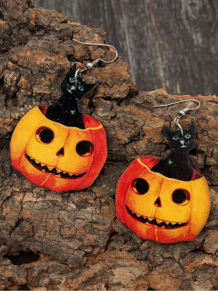 Fashion Cat Pumpkin Wooden Earrings