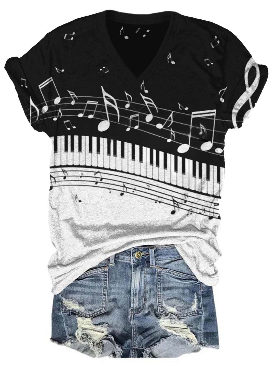 Women's Music Note Piano Print Casual Top