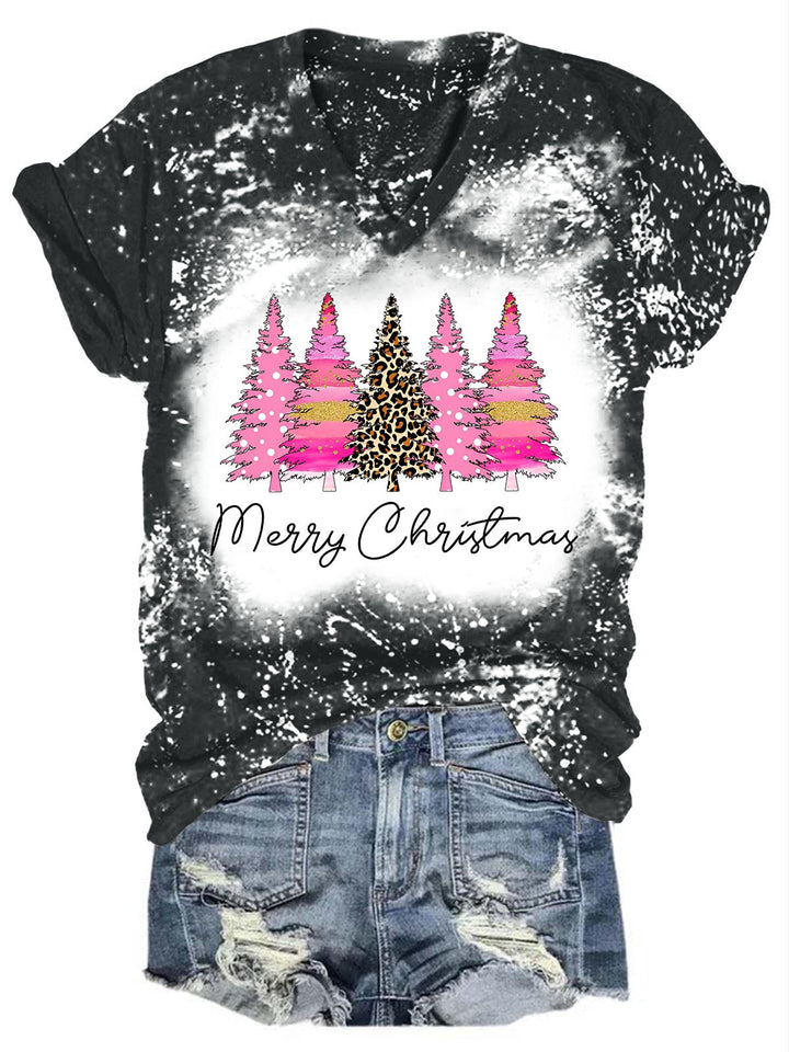 Merry Christmas Pine Tree Print T-shirt