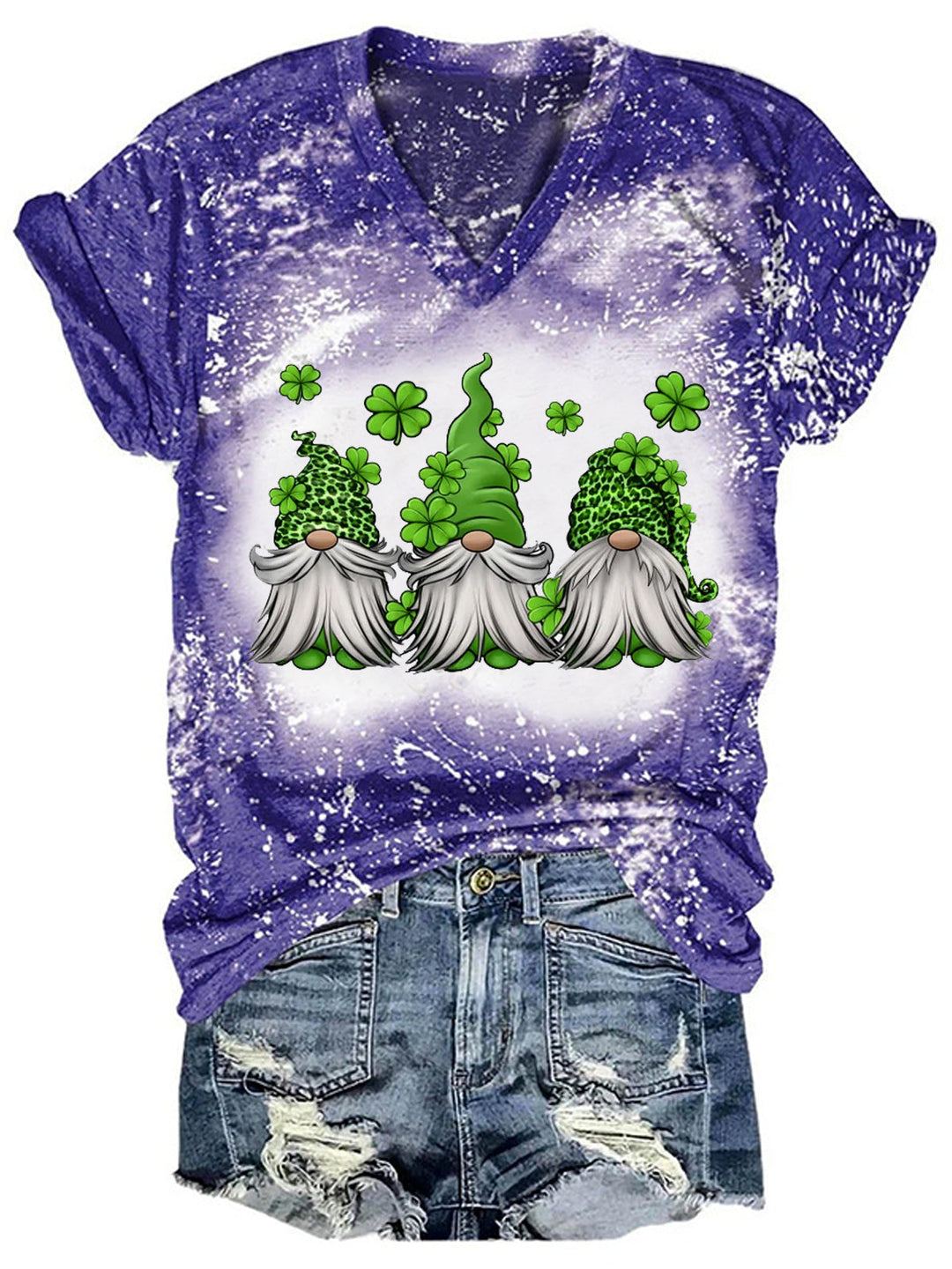 Women's Gnome Clover Print Tie Dye T-Shirt