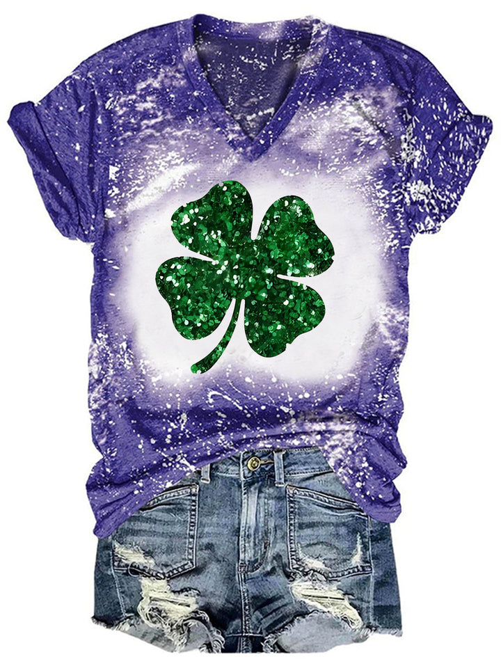 Women's Glitter Clover Tie Dye Top