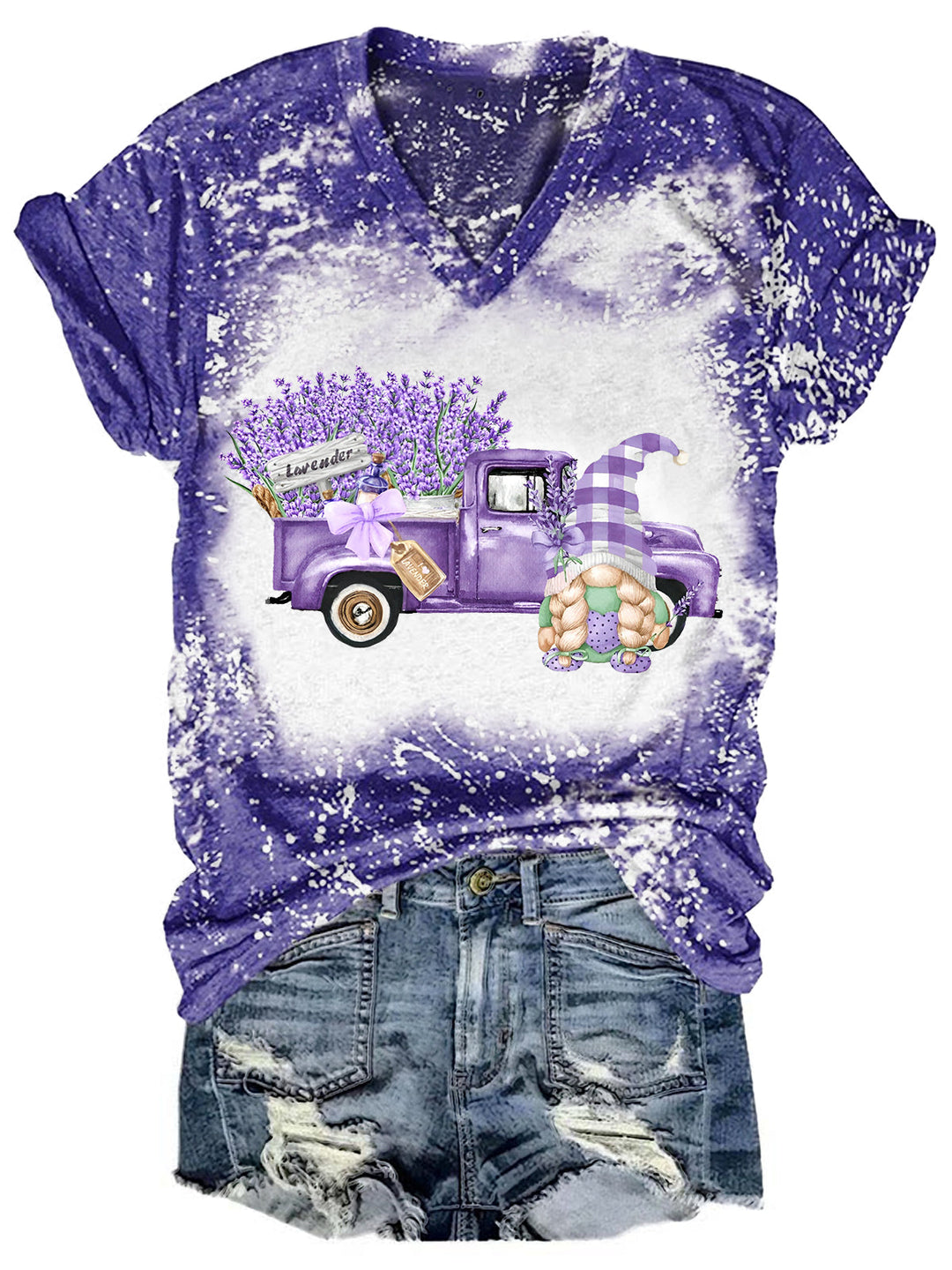Lavender Truck Gnome V Neck T-shirt