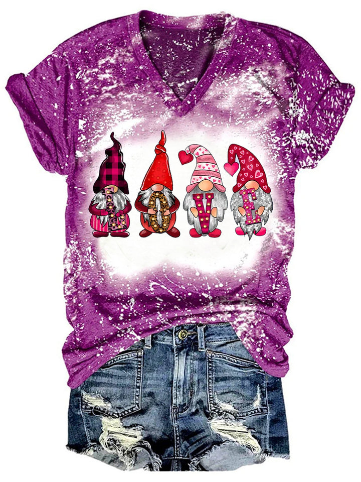 Women's Gnome Print Valentine's T-Shirt