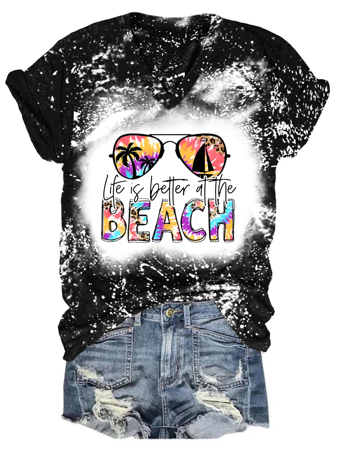 Lift Is Better At The Beach Bleaching V Neck T-shirt
