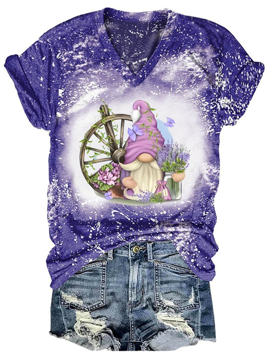 Lavender Gnome V Neck T-shirt