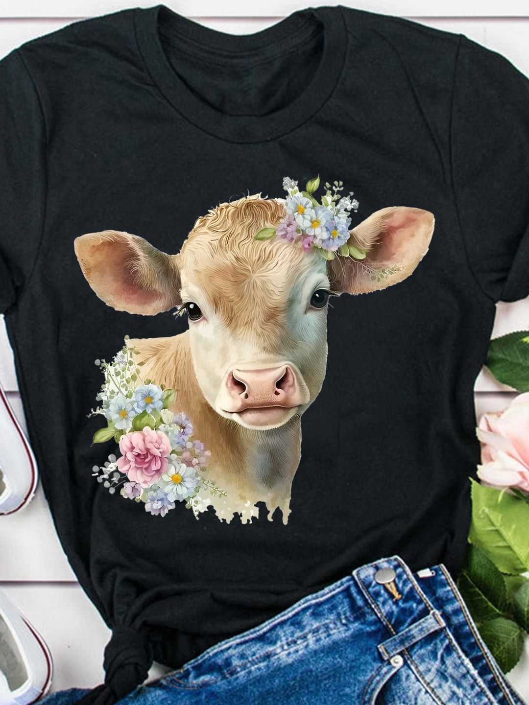 Floral Cow Print T-Shirt