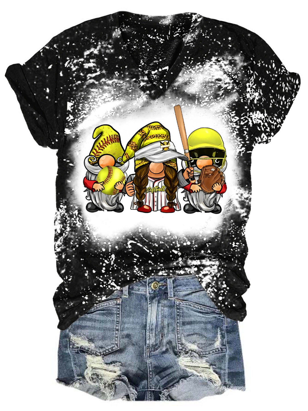 Baseball Gnomies Bleaching V Neck T-shirt