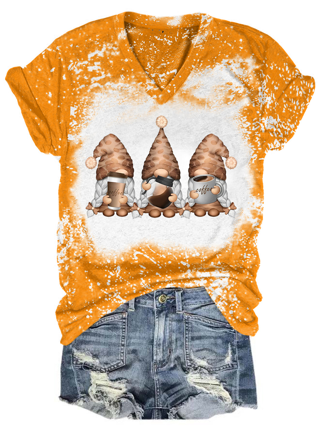 Coffee Girl Gnomes Bleaching V Neck T-shirt