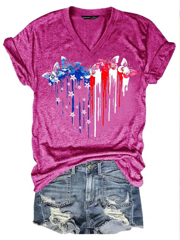 Women's Independence Day Butterfly Print T-Shirt