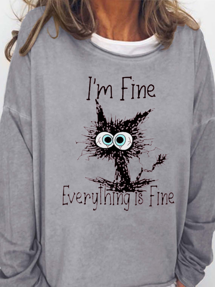 I'm Fine Everthing Is Fine Cat Funny Print Long Sleeve Shirt