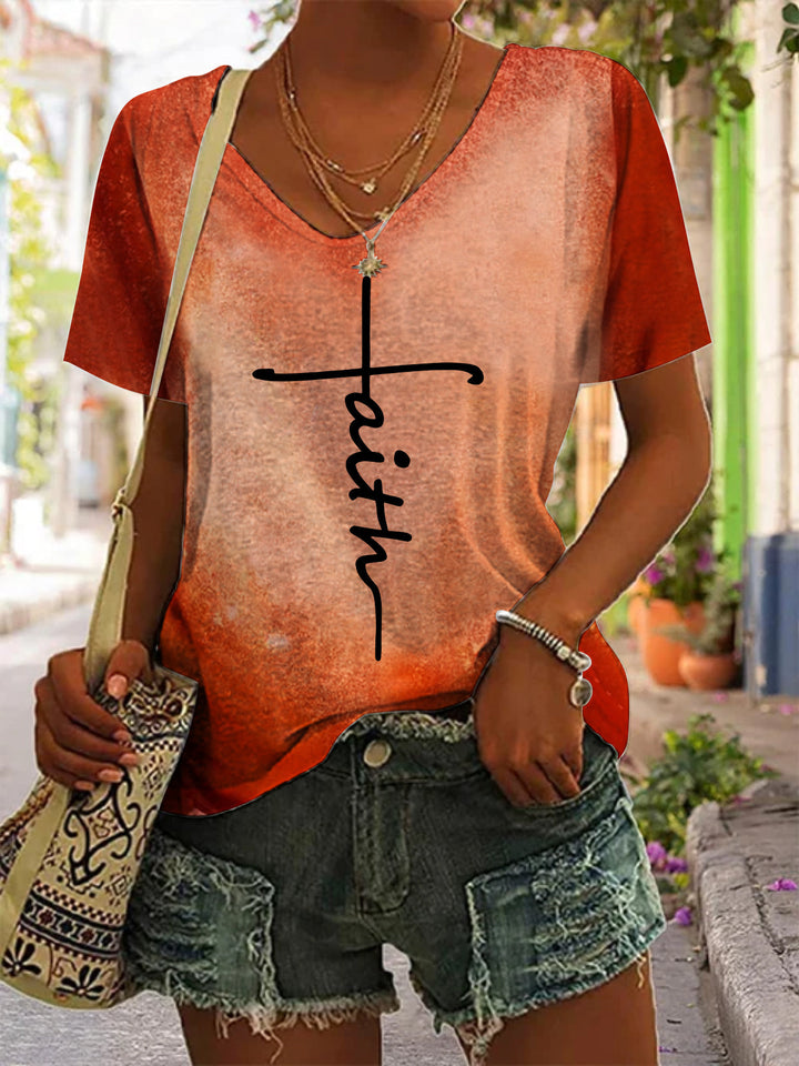 Women's Faith V Neck Tie Dye Print Top