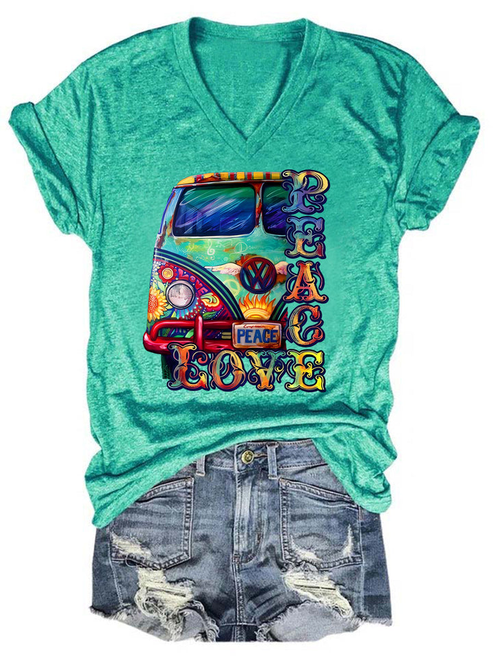 Love Peace Hippie V Neck T-Shirt