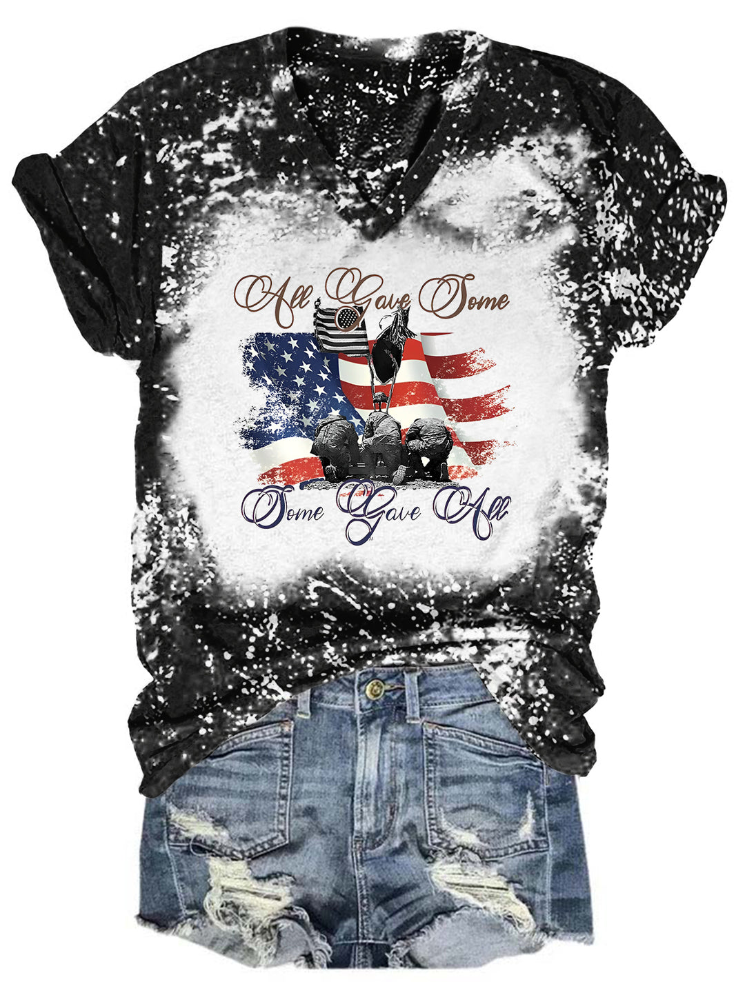 Some Gave All Tie Dye V Neck T-shirt