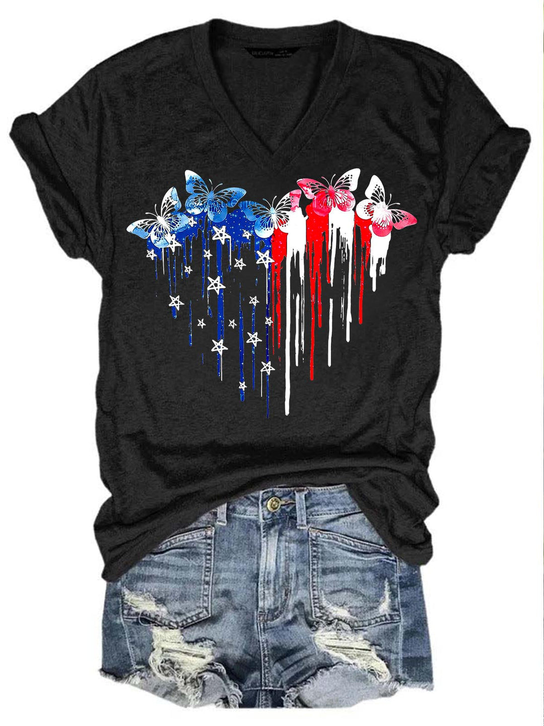 Women's Independence Day Butterfly Print T-Shirt