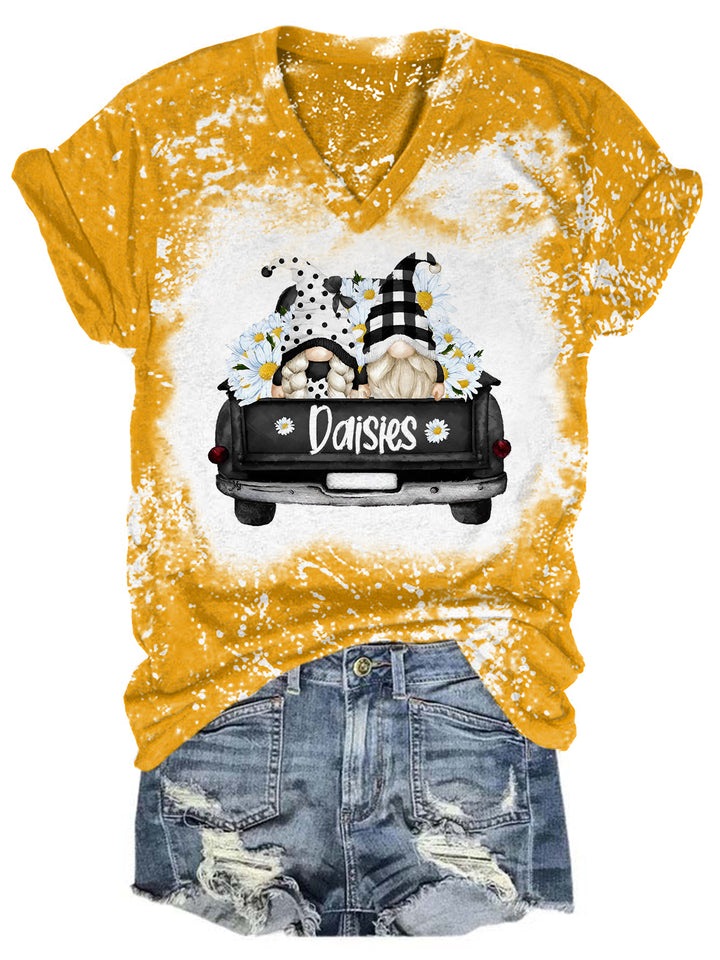 Daisy Gnomies Truck Tie Dye V Neck T-shirt