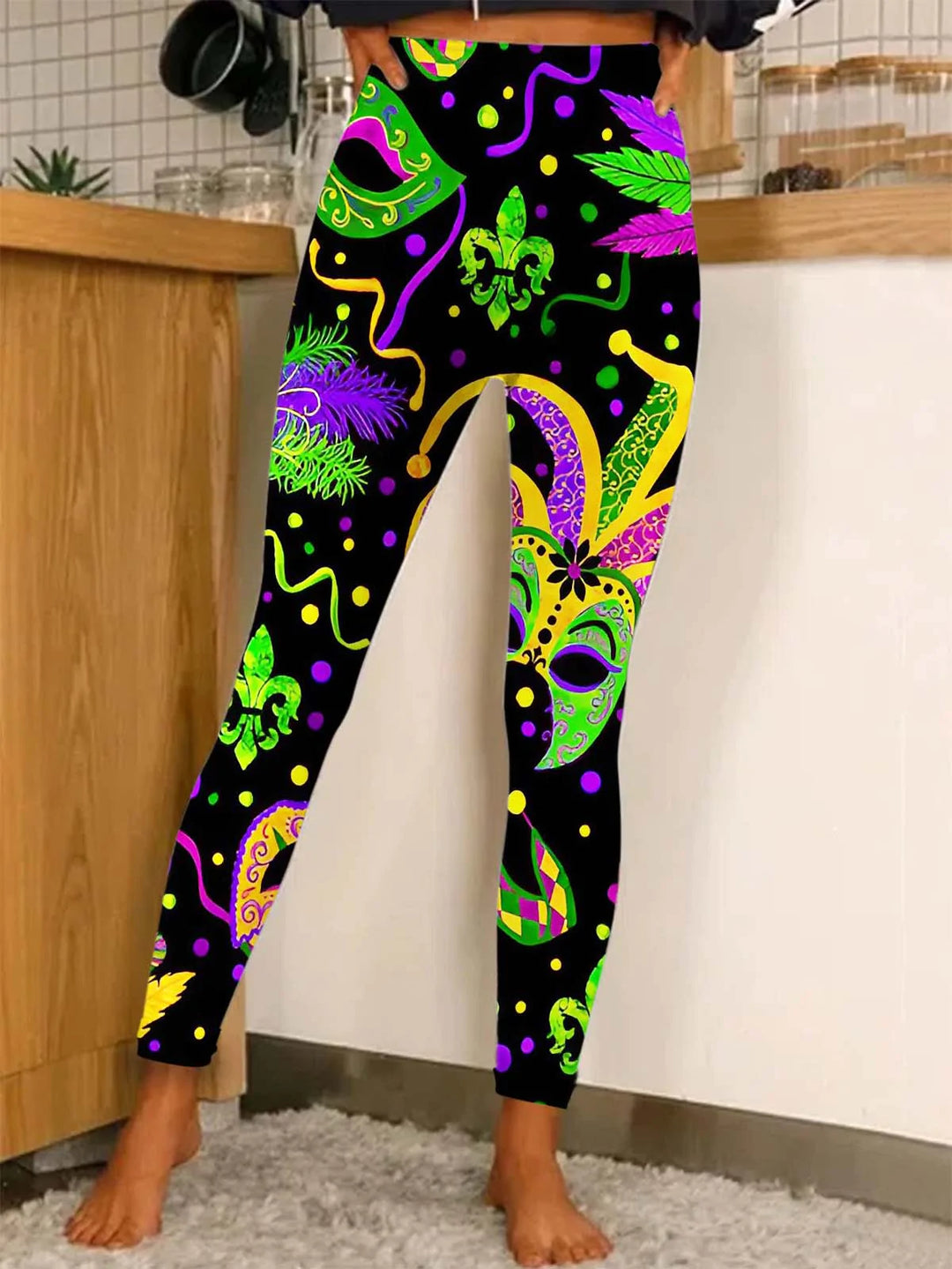 Mardi Gras Print Stretch Leggings