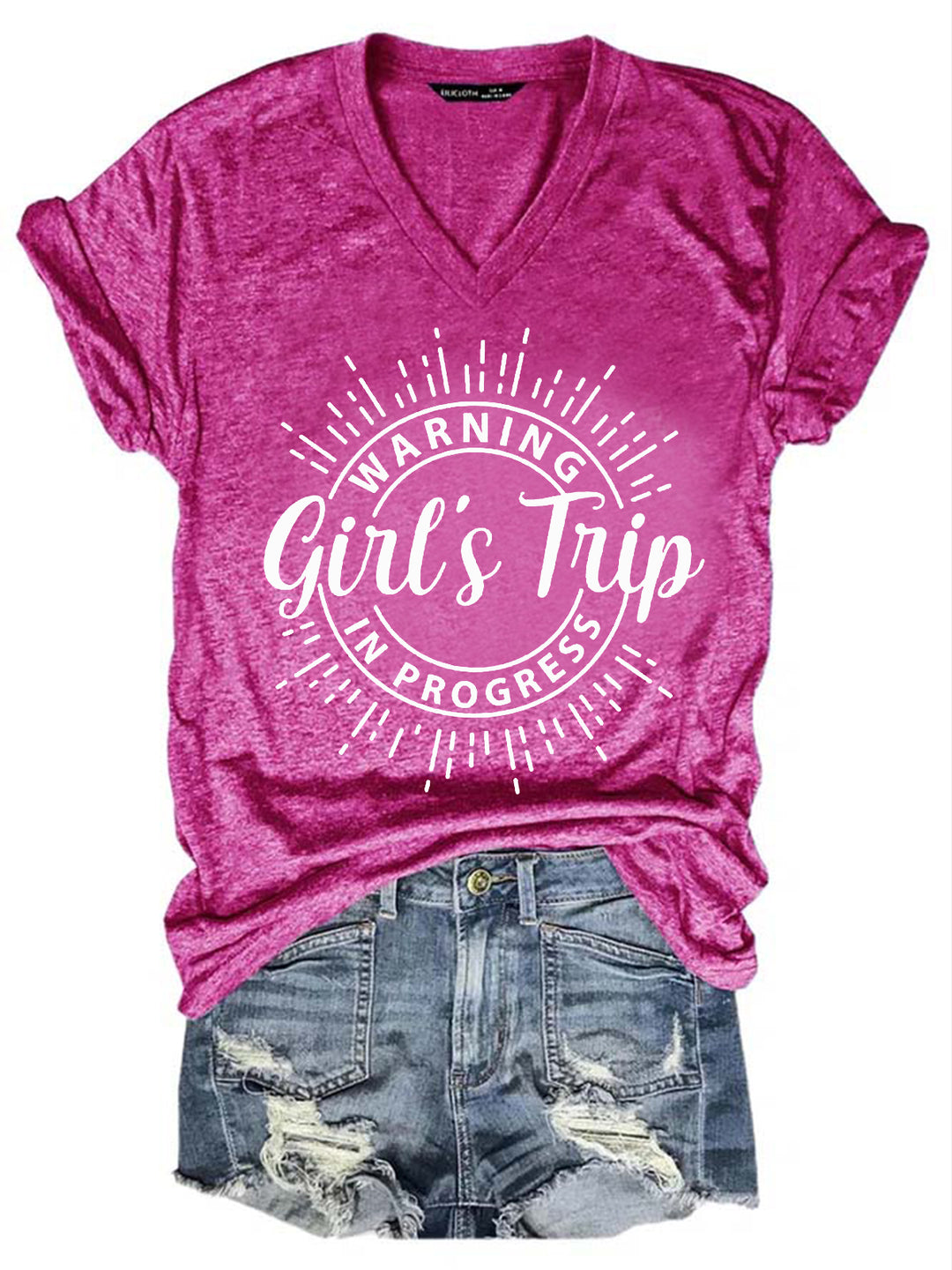 Warning Girl's Trip In Progress V Neck Cotton Blends Shirts & Tops