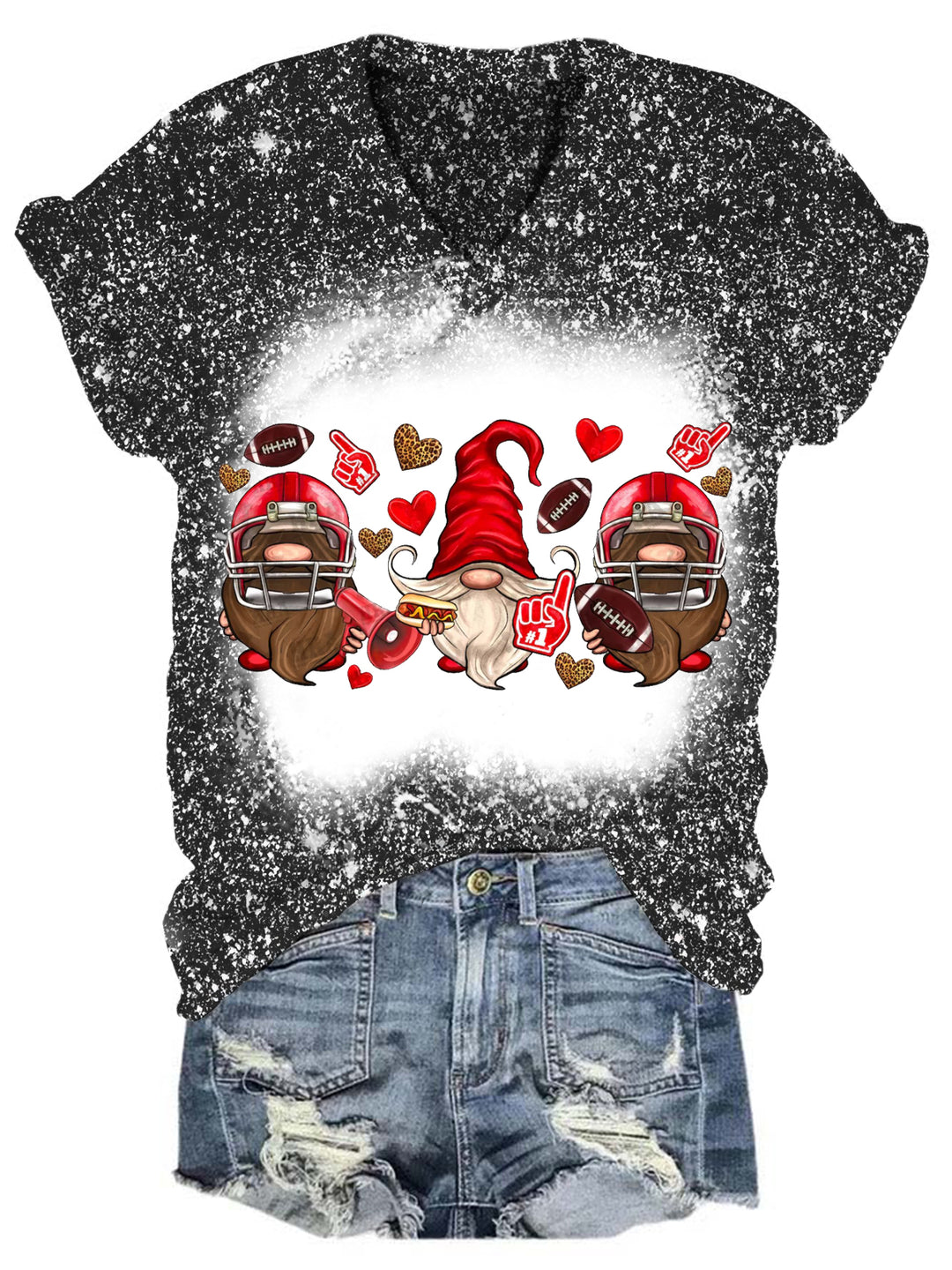 Football Gnome Glitter V Neck T-shirt