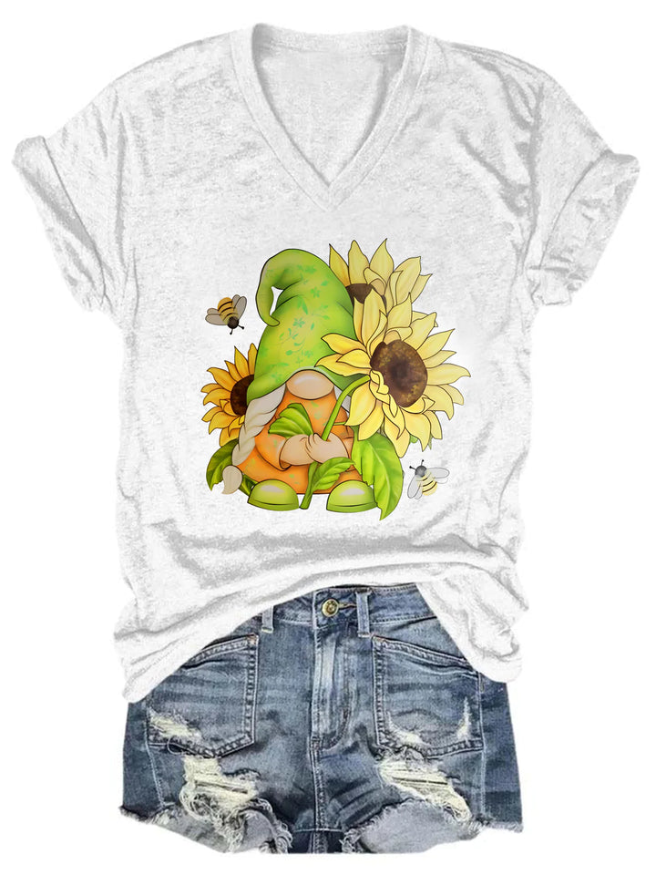 Sunflower Gnome V Neck T-Shirt