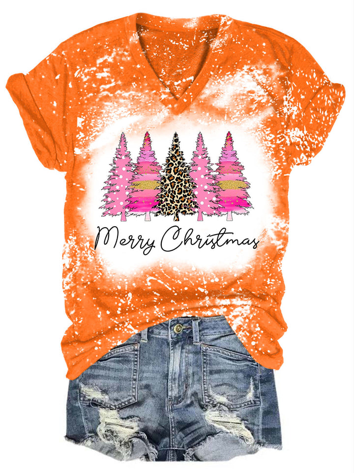 Merry Christmas Pine Tree Print T-shirt
