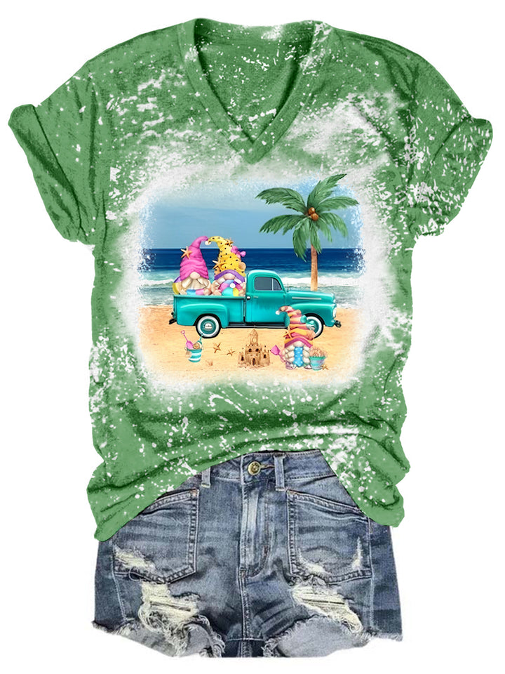 Beach Gnomes Truck Tie Dye V Neck T-shirt