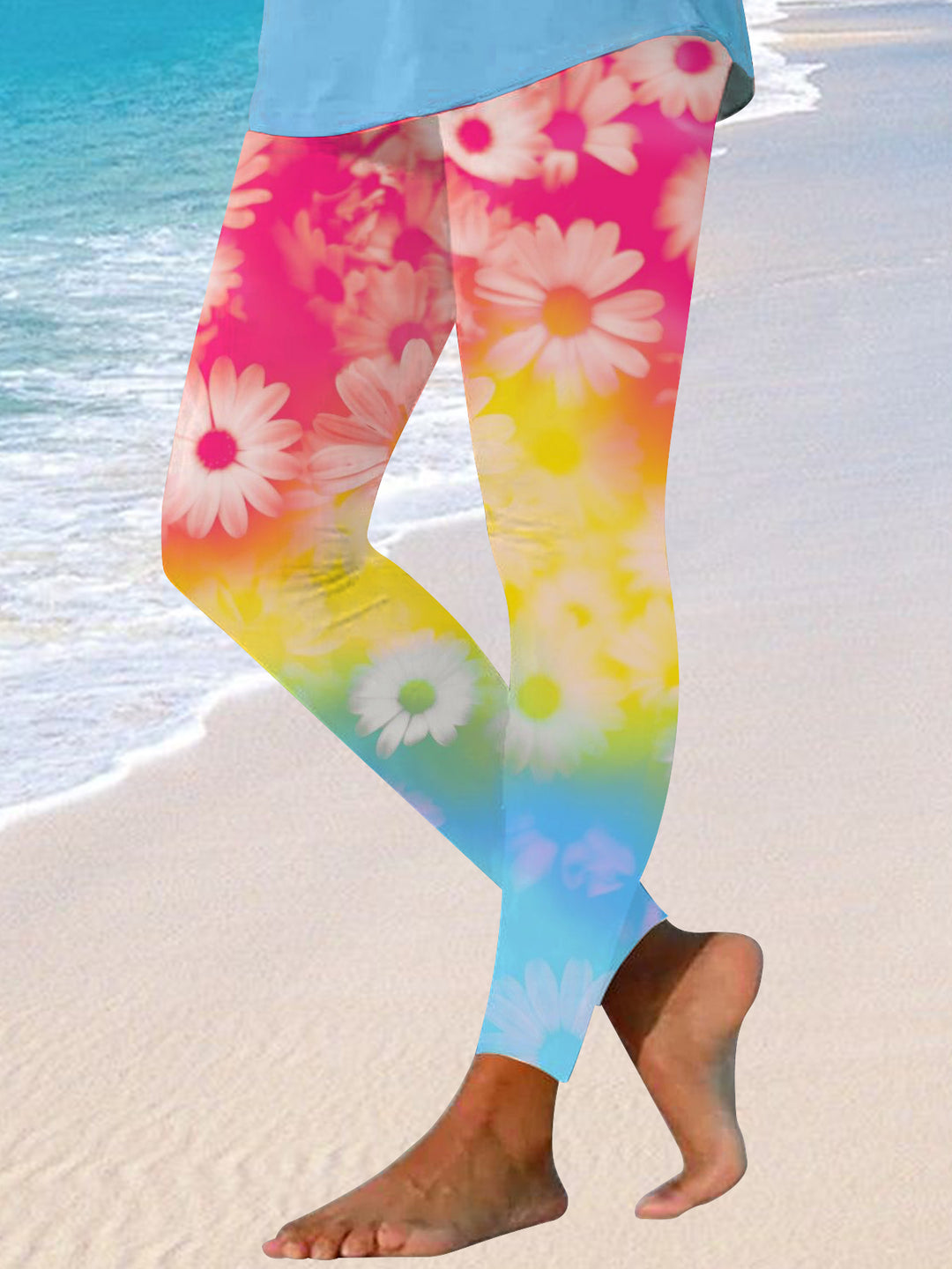 Tie-Dye Ombre Floral Print Beach Leggings