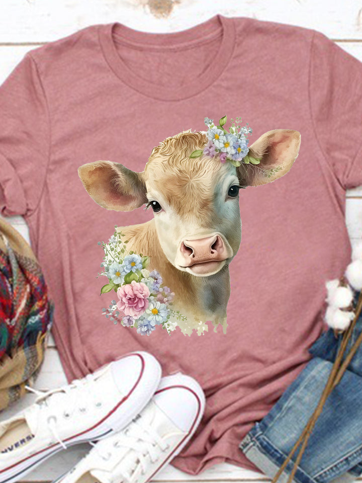 Floral Cow Print T-Shirt