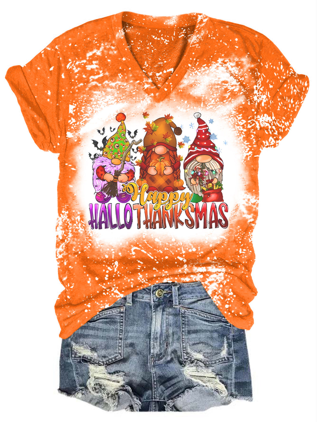 Happy Hallothanksmas Gnomes Print Tie Dye Shirt