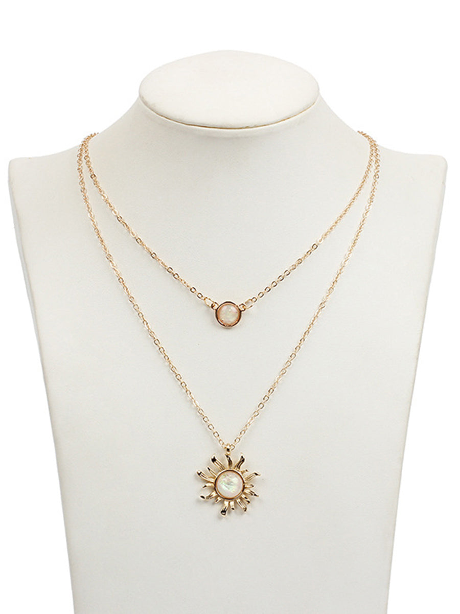 Retro Multilayer Opal Sun Clavicle Chain Necklace