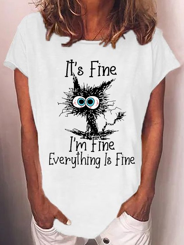 Womens Funny Letter I Am Fine Short Sleeve T-Shirt