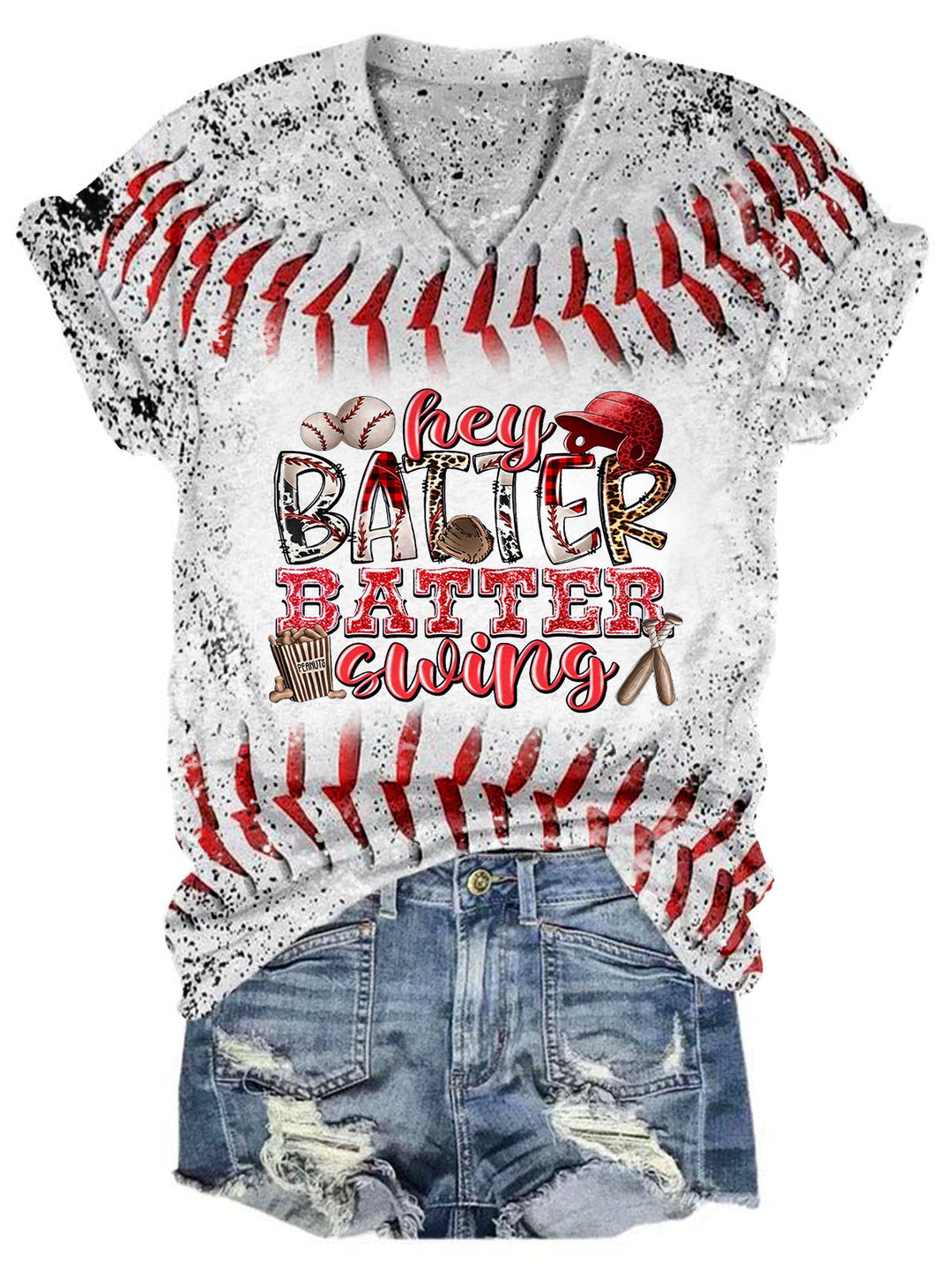 Hey Batter Batter Swing Tie Dye V Neck T-shirt