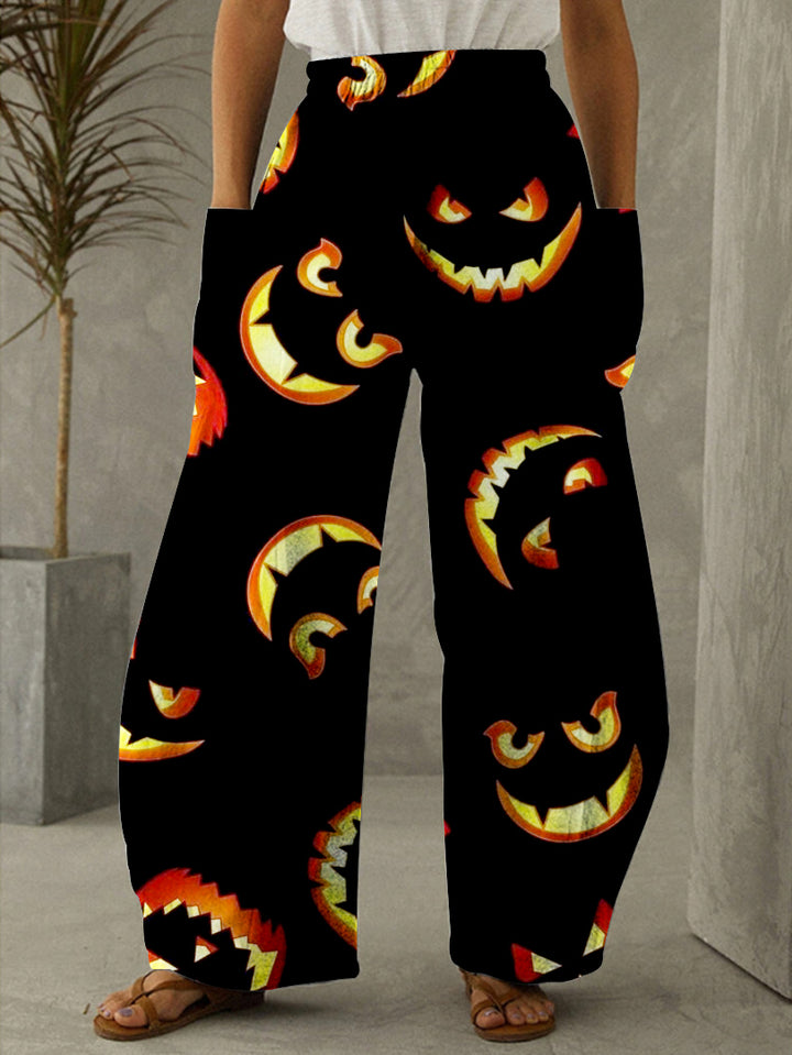 Halloween Pumpkin Print Vintage Casual Pants