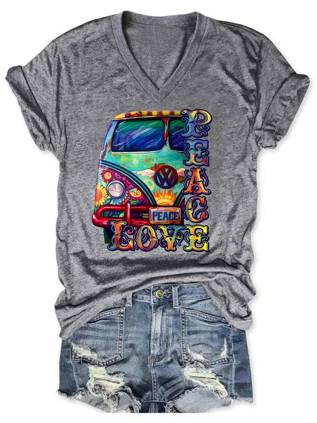 Love Peace Hippie V Neck T-Shirt