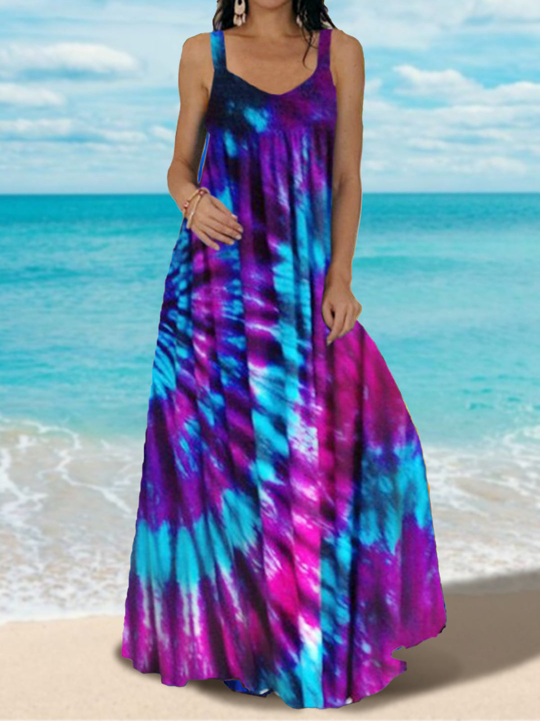 Tie Dye Print Sleeveless Dress